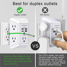 Load image into Gallery viewer, Wall Charger, Surge Protector, QINLIANF 5 Outlet Extender with 4 USB Charging Ports (4.8A Total) 3-Sided 1680J Power Strip Multi Plug Adapter Spaced for Home Travel Office (3U1C)