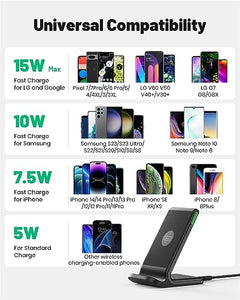 INIU Wireless Charger, 15W Fast Wireless Charging Station with Sleep-Friendly Adaptive Light Compatible with iPhone 15 14 13 12 Pro XR XS 8 Plus Samsung Galaxy S23 S22 S21 S20 Note 20 10 Google etc