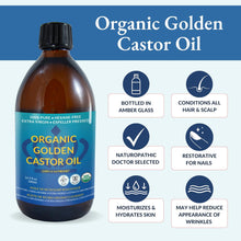 Load image into Gallery viewer, QUEEN OF THE THRONES Organic Golden Castor Oil - 500mL (16.9oz) | 100% Pure &amp; Expeller Pressed for Hair, Skin &amp; Digestion | Hexane Free | USDA Certified