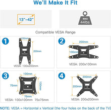 Load image into Gallery viewer, Full Motion TV Monitor Wall Mount Bracket Articulating Arms Swivels Tilts Extension Rotation for Most 13-42 Inch LED LCD Flat Curved Screen TVs &amp; Monitors, Max VESA 200x200mm up to 44lbs by Pipishell