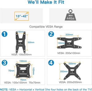 Full Motion TV Monitor Wall Mount Bracket Articulating Arms Swivels Tilts Extension Rotation for Most 13-42 Inch LED LCD Flat Curved Screen TVs & Monitors, Max VESA 200x200mm up to 44lbs by Pipishell