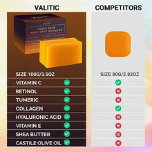 Load image into Gallery viewer, VALITIC Kojic Acid Dark Spot Remover Soap Bars with Vitamin C, Retinol, Collagen, Turmeric - Original Japanese Complex Infused with Hyaluronic Acid, Vitamin E, Shea Butter, Castile Olive Oil (2 Pack)