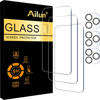 Ailun 3 Pack Screen Protector for iPhone 14 Pro Max[6.7 inch] + 3 Pack Camera Lens Protector,Sensor Protection,Dynamic Island Compatible,Case Friendly Tempered Glass Film,[9H Hardness] - HD