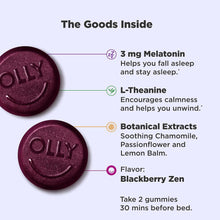 Load image into Gallery viewer, OLLY Sleep Gummy, Occasional Sleep Support, 3 mg Melatonin, L-Theanine, Chamomile, Lemon Balm, Sleep Aid, Blackberry, 50 Count