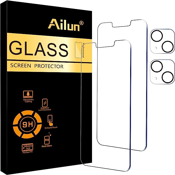 Ailun 2 Pack Screen Protector for iPhone 13 [6.1 inch Display] with 2 Pack Tempered Glass Camera Lens Protector,[9H Hardness]-HD[4 Pack]