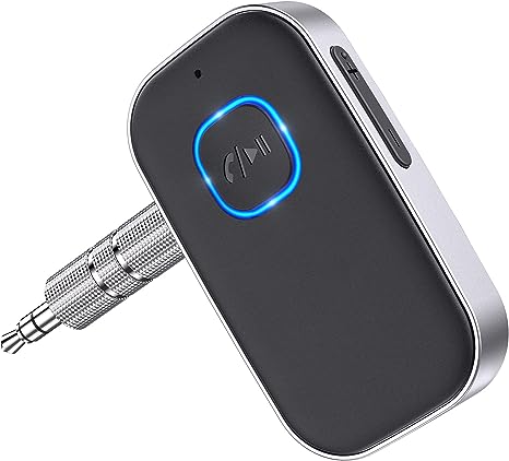 COMSOON Bluetooth 5.0 Receiver for Car, Noise Cancelling Bluetooth AUX Adapter, Bluetooth Music Receiver for Home Stereo/Wired Headphones, Hands-Free Call, 16H Battery Life - Black+Silver