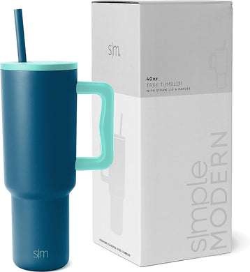 Simple Modern 40 oz Tumbler with Handle and Straw Lid | Insulated Reusable Stainless Steel Water Bottle Travel Mug Cupholder Use | Gifts for Women Men Him Her | Trek Collection | 40oz | Blue Lagoon