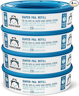 Amazon Brand - Mama Bear Diaper Pail Refills for Diaper Genie Pails, 1080 Count (4 Packs of 270 Count)