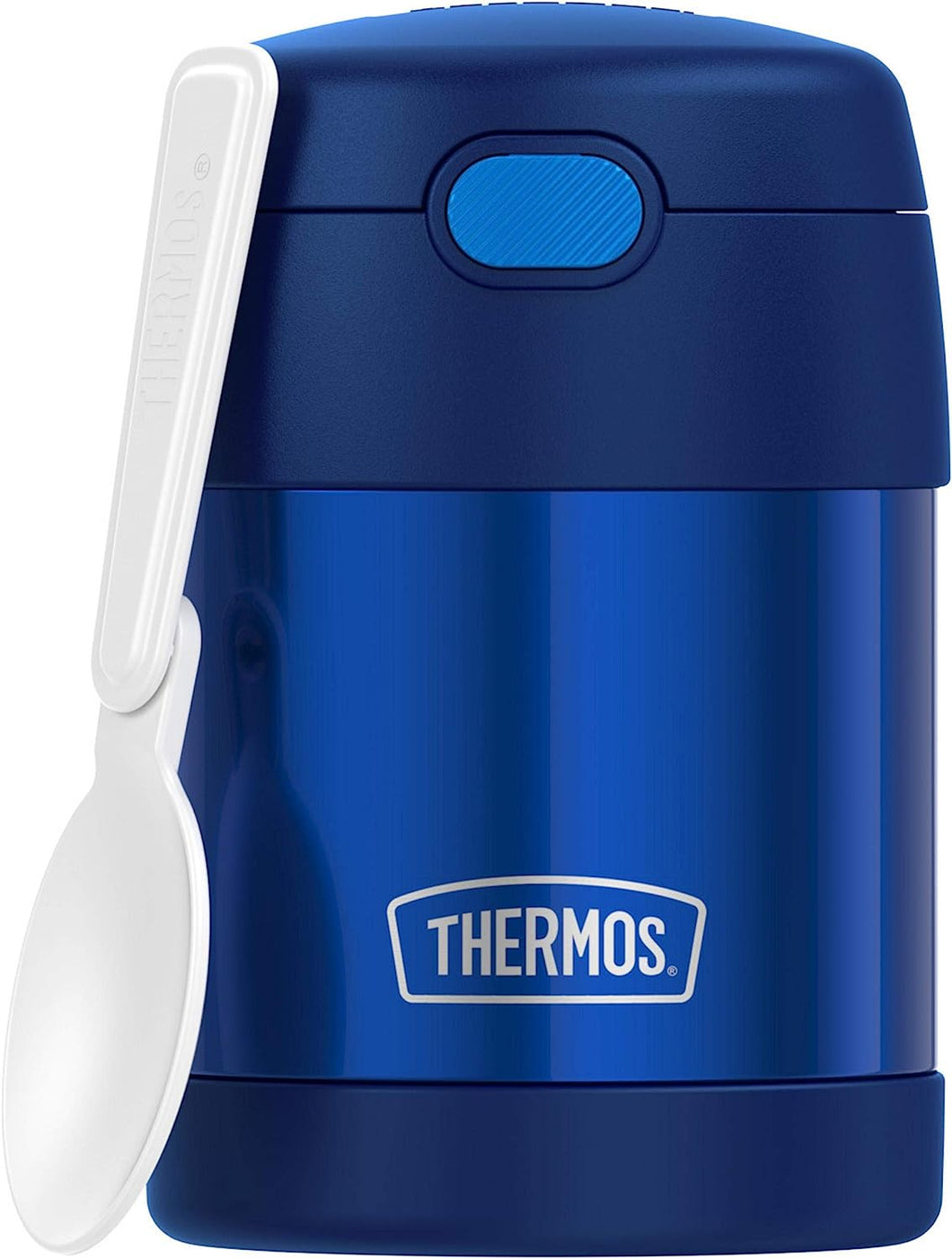 THERMOS FUNTAINER 10 Ounce Stainless Steel Vacuum Insulated Kids Food Jar with Folding Spoon, Navy