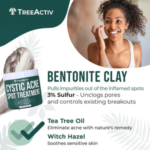 TreeActiv Cystic Acne Spot Treatment, Hormonal Acne Treatment & Overnight Sulfur Cystic Acne Treatment For Face, Pimples, and Blemishes for Adults, Men, and Women - 0.5oz 120+ Uses