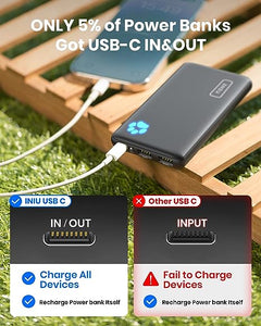 INIU Portable Charger, Slimmest 10000mAh 5V/3A Power Bank, USB C in&out High-Speed Charging Battery Pack, External Phone Powerbank Compatible with iPhone 15 14 13 12 11 Samsung S22 S21 Google iPad etc