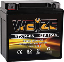 Load image into Gallery viewer, Weize YTX14 BS ATV Battery High Performance - Maintenance Free - Sealed AGM YTX14-BS Motorcycle Battery compatible with Honda Suzuki Kawasaki Yamaha scooter snowmobile