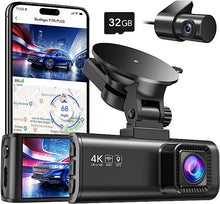 Load image into Gallery viewer, REDTIGER Dash Cam Front Rear, 4K/2.5K Full HD Dash Camera for Cars, Free 32GB SD Card, Built-in Wi-Fi GPS, 3.18” IPS Screen, Night Vision, 170°Wide Angle, WDR, 24H Parking Mode