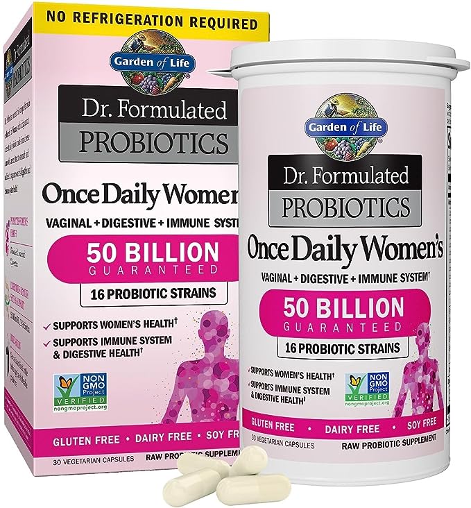 Garden of Life Once Daily Dr. Formulated Probiotics for Women 50 Billion CFU 16 Probiotic Strains with Organic Prebiotics for Digestive, Vaginal & Immune Health, Dairy Free, Shelf Stable 30 Capsules