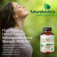 Load image into Gallery viewer, Futurebiotics Ashwagandha Capsules Extra Strength 3000mg - Stress Relief Formula, Natural Mood Support, Stress, Focus, and Energy Support Supplement, 120 Capsules