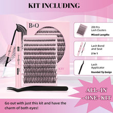 Load image into Gallery viewer, DIY Lash Extension Kit Individual Eyelash Extension Kit B&amp;Q D Curl Cluster Lashes Individual Eyelashes with Lash Bond and Seal, Lash Applicator Tool DIY Lash Extensions at Home (Kit,40D-0.07D-8-18mix)