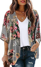 Load image into Gallery viewer, Women&#39;s Floral Print Puff Sleeve Kimono Cardigan Loose Cover Up Casual Blouse Tops