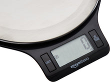 Load image into Gallery viewer, Amazon Basics Digital Kitchen Scale with LCD Display, Batteries Included, Weighs up to 11 pounds, Black and Stainless Steel