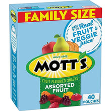 Load image into Gallery viewer, Mott&#39;s Fruit Flavored Snacks, Assorted Fruit, Pouches, 0.8 oz, 40 ct