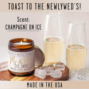 Wedding Gifts for Couples 2023, Mr and Mrs Gifts - 'Mr & Mrs Est. 2023' Candle, w/Champagne on Ice I Unique Newlywed Wedding Gifts for Couple I Wedding Shower Gifts Bride & Groom I 50Hr Burn,USA Made