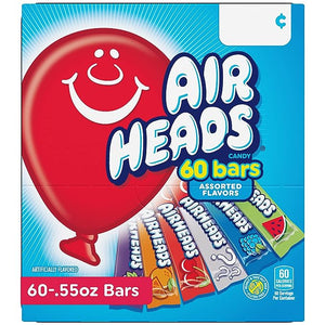 Airheads Candy Bars, Variety Bulk Box, Chewy Full Size Fruit Taffy, Gifts, Holiday, Parties, Concessions, Pantry, Non Melting, Party, 60 Individually Wrapped Full Size Bars