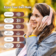 Load image into Gallery viewer, Glynzak Wireless Bluetooth Headphones Over Ear 65H Playtime HiFi Stereo Headset with Microphone and 6EQ Modes Foldable Bluetooth V5.3 Headphones for Travel Smartphone Computer Laptop Rose Gold WH207A