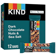 Load image into Gallery viewer, KIND Bars, Dark Chocolate Nuts and Sea Salt, Healthy Snacks, Gluten Free, Low Sugar, 6g Protein, 12 Count