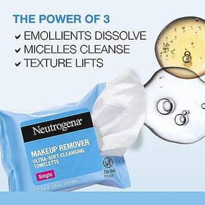 Neutrogena Makeup Remover Wipes Singles, Daily Facial Cleanser Towelettes, Gently Removes Oil & Makeup, Alcohol-Free Makeup Wipes, Individually Wrapped, 20 ct