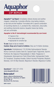 Aquaphor Lip Repair Ointment - Long-lasting Moisture to Soothe Dry Chapped Lips - .35 fl. oz. Tube