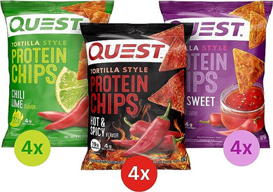 Quest Nutrition Tortilla Style Protein Chips, Spicy Variety Pack, Chili Lime, Hot & Spicy, & Spicy Sweet Chili, 12 Count (3 Each Flavor)