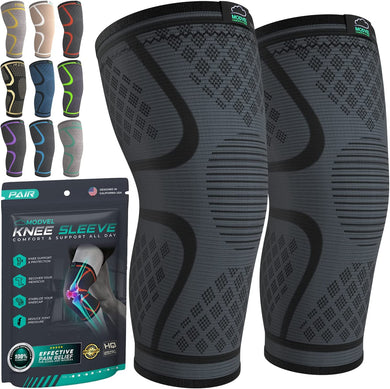 Modvel Knee Braces for Knee Pain Women & Men - 2 Pack Knee Brace for Knee Pain Set, Knee Brace Compression Sleeve, Knee Support for Knee Pain Meniscus Tear, ACL & Arthritis Pain Relief - Knee Sleeves