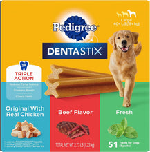 Load image into Gallery viewer, PEDIGREE DENTASTIX Large Dog Dental Care Treats Original, Beef &amp; Fresh Variety Pack, 2.73 lb.Pack (51 Treats)