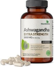 Load image into Gallery viewer, Futurebiotics Ashwagandha Capsules Extra Strength 3000mg - Stress Relief Formula, Natural Mood Support, Stress, Focus, and Energy Support Supplement, 120 Capsules