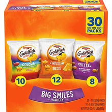 Load image into Gallery viewer, Goldfish Crackers Big Smiles Variety Pack with Cheddar, Colors, and Pretzels, Snack Packs, 30 Ct