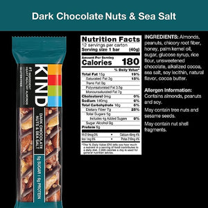 KIND Bars, Dark Chocolate Nuts and Sea Salt, Healthy Snacks, Gluten Free, Low Sugar, 6g Protein, 12 Count