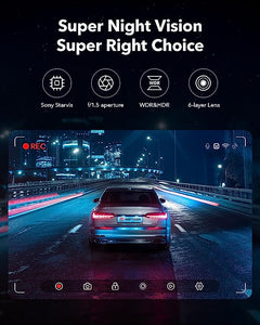 REDTIGER Dash Cam Front Rear, 4K/2.5K Full HD Dash Camera for Cars, Free 32GB SD Card, Built-in Wi-Fi GPS, 3.18” IPS Screen, Night Vision, 170°Wide Angle, WDR, 24H Parking Mode