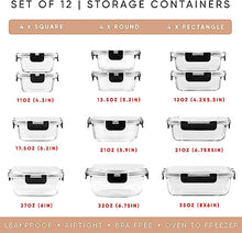 Load image into Gallery viewer, JoyJolt JoyFul 24pc Borosilicate Glass Storage Containers with Lids. 12 Airtight, Freezer Safe Food Storage Containers, Pantry Kitchen Storage Containers, Glass Meal Prep Container for Lunch