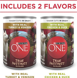 Purina ONE True Instinct Tender Cuts in Gravy With Real Turkey and Venison, and With Real Chicken and Duck High Protein Wet Dog Food Variety Pack - (12) 13 oz. Cans