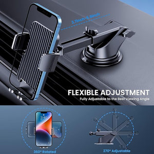 Car Phone Holder Mount [Bumpy Roads Friendly] Phone Mount for Car Dashboard Windshield Air Vent Universal Cell Phone Automobile Cradles Hands-Free Phone Stand for Car Fit iPhone Android Smartphones