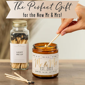 Wedding Gifts for Couples 2023, Mr and Mrs Gifts - 'Mr & Mrs Est. 2023' Candle, w/Champagne on Ice I Unique Newlywed Wedding Gifts for Couple I Wedding Shower Gifts Bride & Groom I 50Hr Burn,USA Made