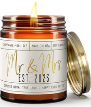 Load image into Gallery viewer, Wedding Gifts for Couples 2023, Mr and Mrs Gifts - &#39;Mr &amp; Mrs Est. 2023&#39; Candle, w/Champagne on Ice I Unique Newlywed Wedding Gifts for Couple I Wedding Shower Gifts Bride &amp; Groom I 50Hr Burn,USA Made