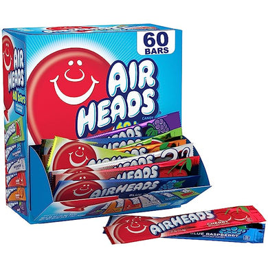 Airheads Candy Bars, Variety Bulk Box, Chewy Full Size Fruit Taffy, Gifts, Holiday, Parties, Concessions, Pantry, Non Melting, Party, 60 Individually Wrapped Full Size Bars