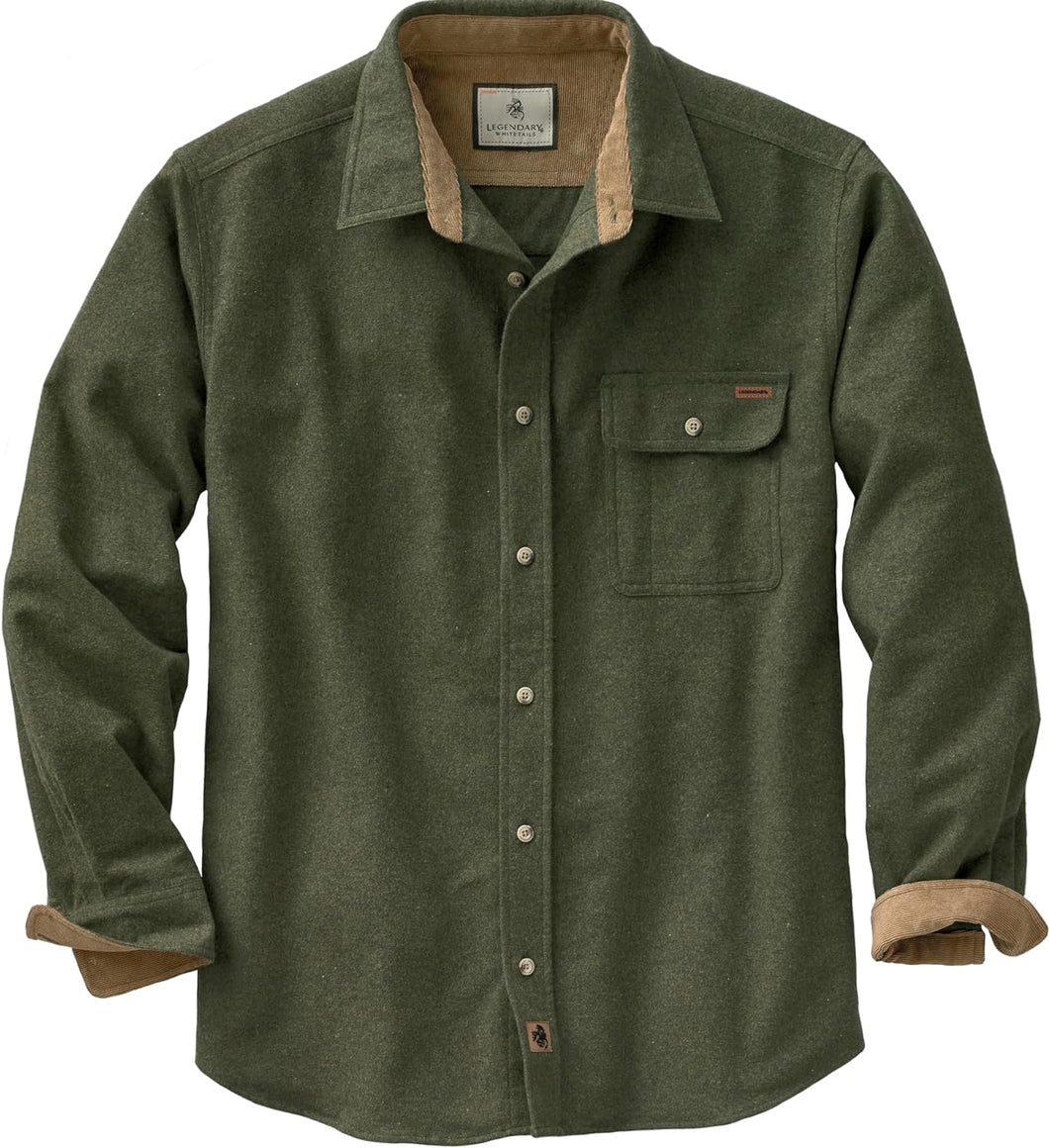 Legendary Whitetails Men's Buck Camp Flannel, Long Sleeve Plaid Button Down Casual Shirt, Corduroy Cuffs