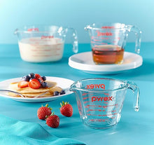 Load image into Gallery viewer, Pyrex 3 Piece Glass Measuring Cup Set, Includes 1-Cup, 2-Cup, and 4-Cup Tempered Glass Liquid Measuring Cups, Dishwasher, Freezer, Microwave, and Preheated Oven Safe, Essential Kitchen Tools