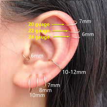 Load image into Gallery viewer, 14K Gold Filled Small Hoop Earrings for Cartilage Nose, Tiny Thin 7mm Piercing Hoop Ring 22 Gauge