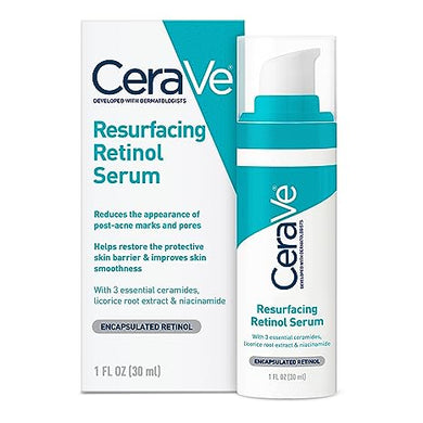 CeraVe Retinol Serum for Post-Acne Marks and Skin Texture | Pore Refining, Resurfacing, Brightening Facial Serum with Retinol and Niacinamide | Fragrance Free, Paraben Free & Non-Comedogenic| 1 Oz