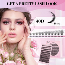 Load image into Gallery viewer, DIY Lash Extension Kit Individual Eyelash Extension Kit B&amp;Q D Curl Cluster Lashes Individual Eyelashes with Lash Bond and Seal, Lash Applicator Tool DIY Lash Extensions at Home (Kit,40D-0.07D-8-18mix)