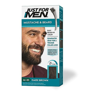 Just For Men Mustache & Beard, Beard Dye for Men with Brush Included for Easy Application, With Biotin Aloe and Coconut Oil for Healthy Facial Hair - Dark Brown, M-45, Pack of 1