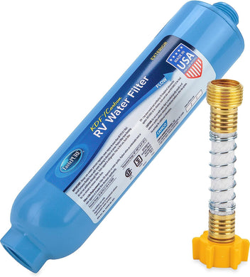 Camco TastePURE Camper/RV Water Filter & Hose Protector | Inline Water Filter Reduces Bad Taste, Odor, Chlorine & Sediment | Ideal for RVs, Campers, Travel Trailers, Boats | Made in the USA | (40043)