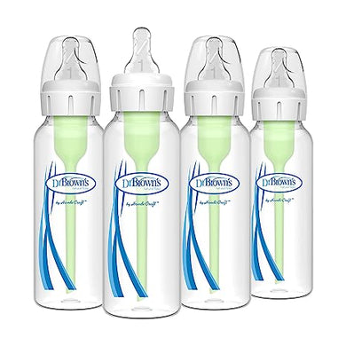 Dr. Brown's Natural Flow® Anti-Colic Options+™ Narrow Baby Bottles 8 oz/250 mL, with Level 1 Slow Flow Nipple, 4 Pack, 0m+